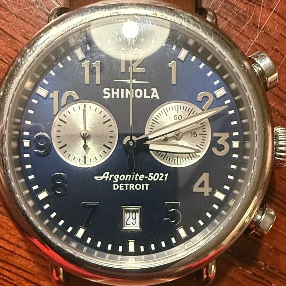 Shinola Silver and Blue Chronograph Watch